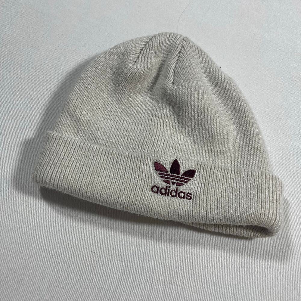 Adidas Originals Trefoil Beanie Hat Cream Gray Knit Cuffed Winter